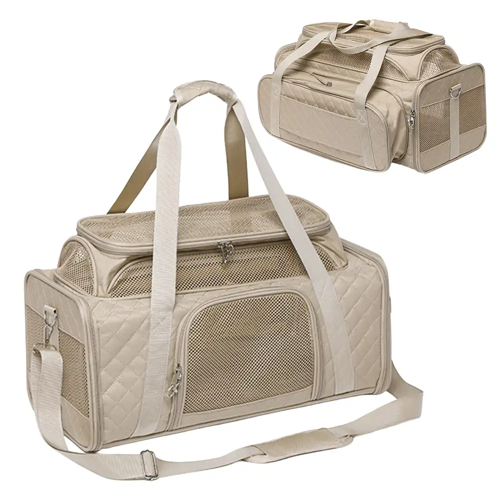 Sacs de transport pour chien et chat animaux de compagnie portable, grande capacité et extensible avec motif en diamant classique. - Image 9