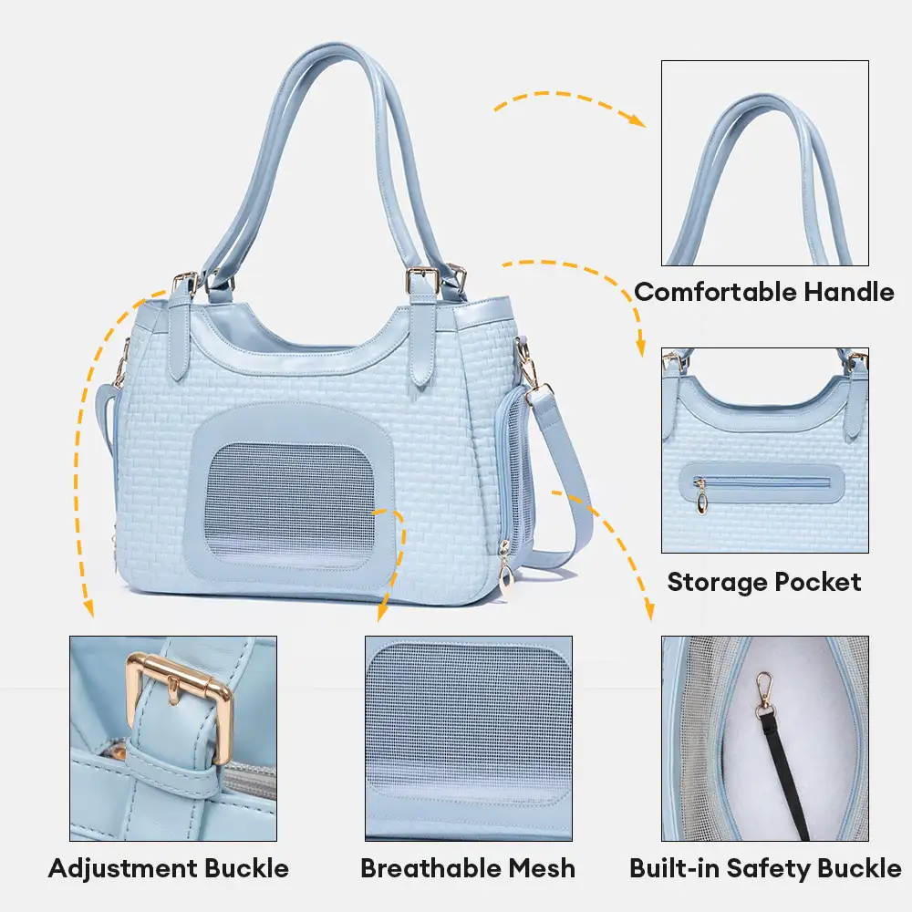 Sac de transport pour animaux en cuir synthétique respirant et portable, adapté pour les chiens et les chats, idéal pour les voyages et les vétérinaires. - Image 4