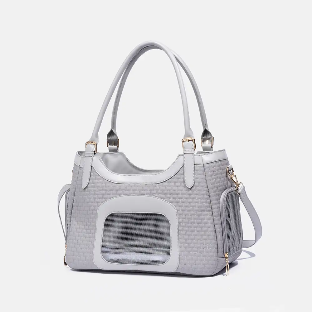 Sac de transport pour animaux en cuir synthétique respirant et portable, adapté pour les chiens et les chats, idéal pour les voyages et les vétérinaires. - Image 9