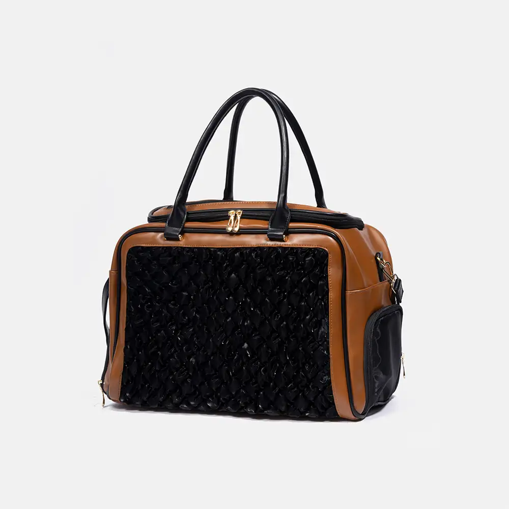 Sac de transport pour animaux stylé, matelassé, en patchwork, respirant et léger pour chien et chat. - Image 11