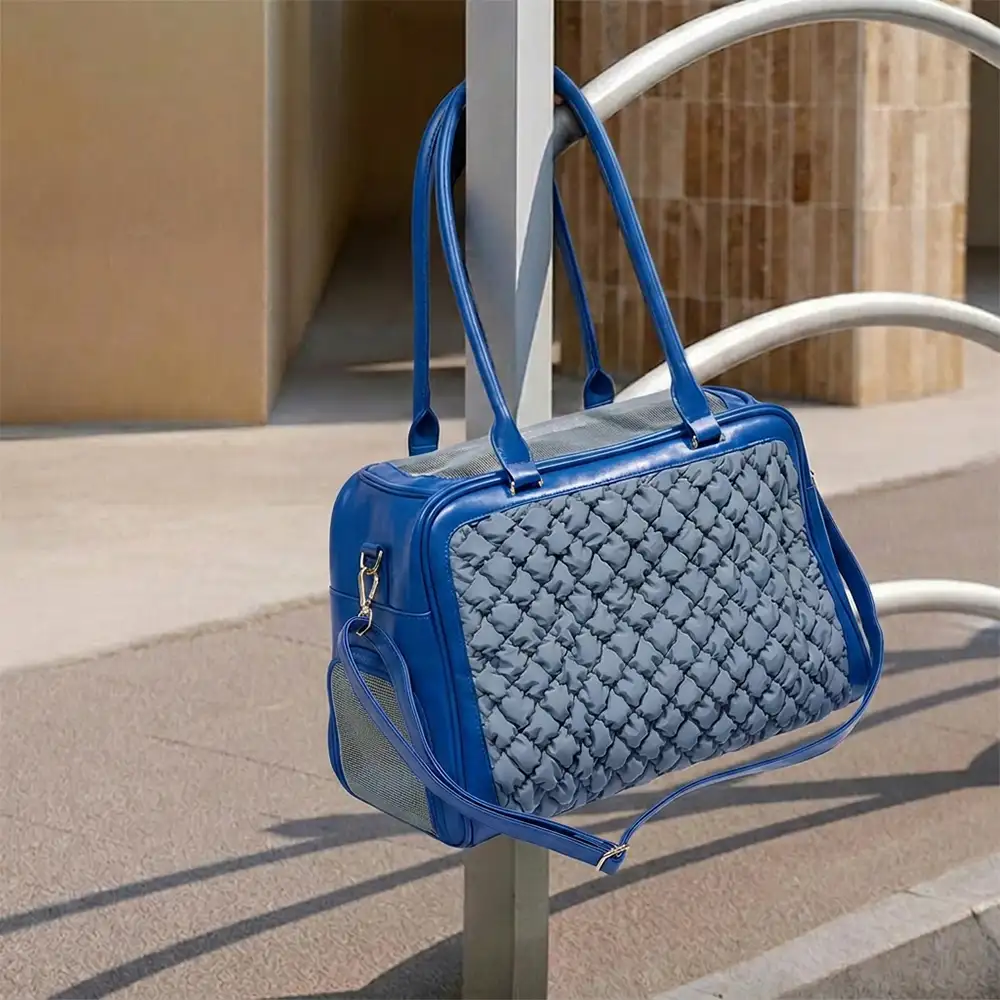 Sac de transport pour animaux stylé, matelassé, en patchwork, respirant et léger pour chien et chat. - Image 6