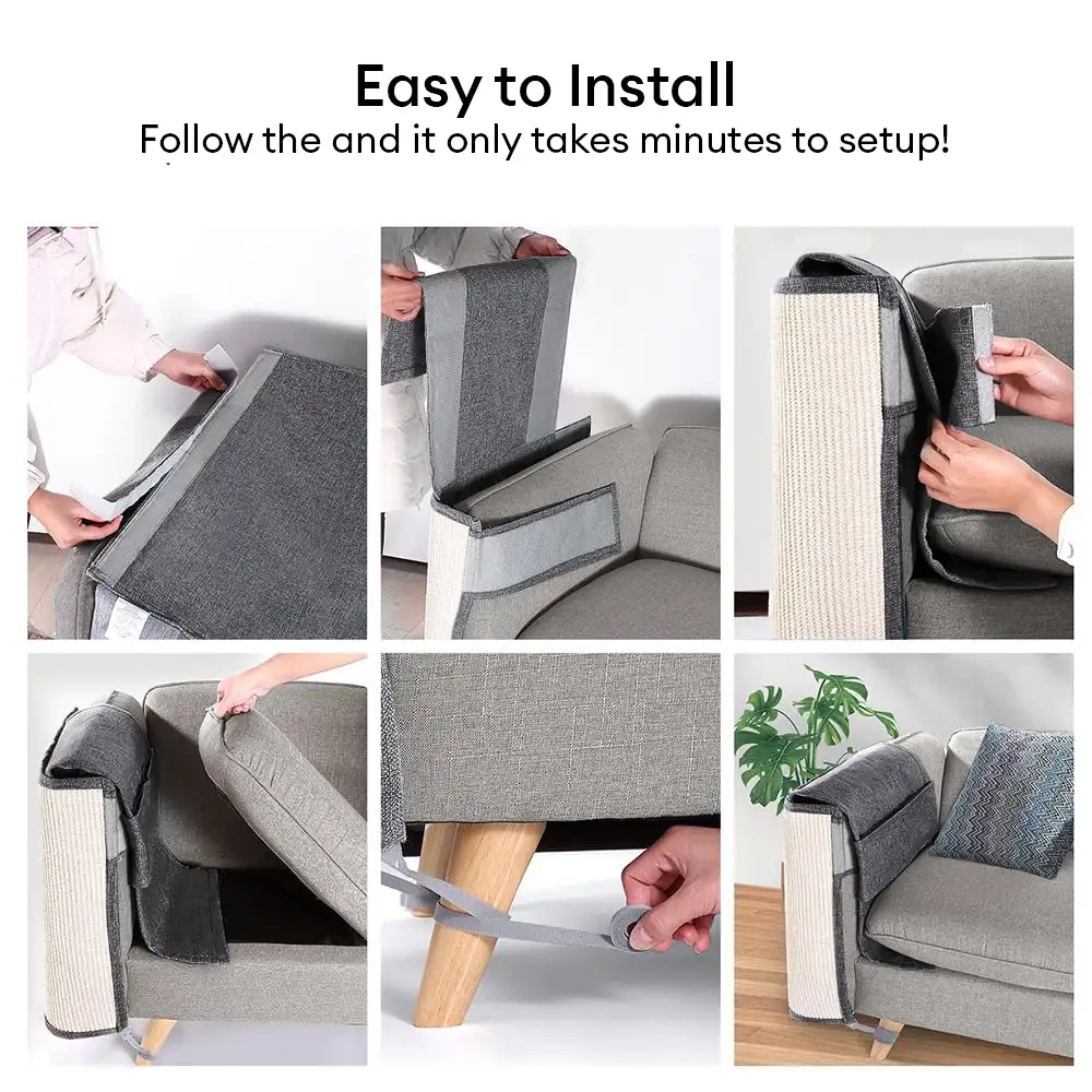 Tapis grattant pour chats entièrement recouvert en faux sisal, protection des accoudoirs de canapé pour chats. - Image 8