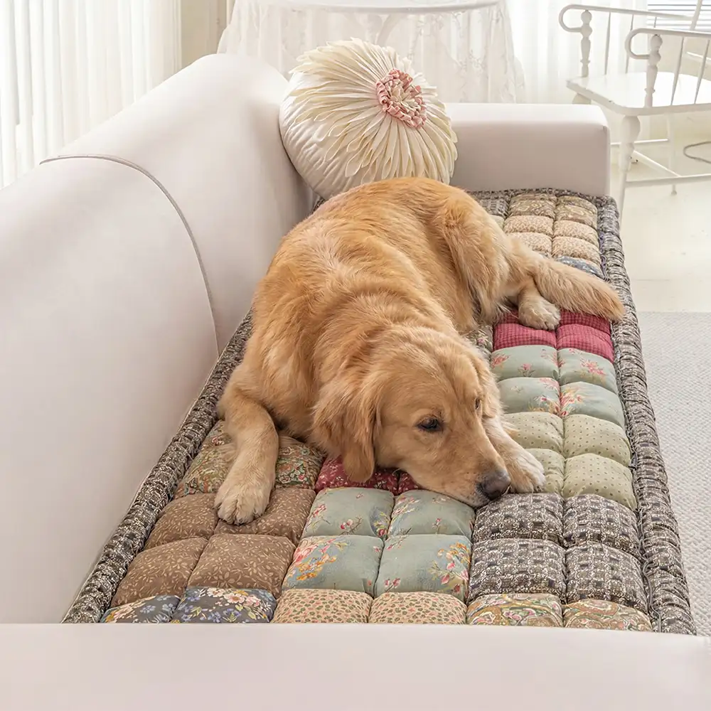 Tapis pour animaux de compagnie en peluche doux, floral vintage fait main, housse de canapé antidérapante - Image 7