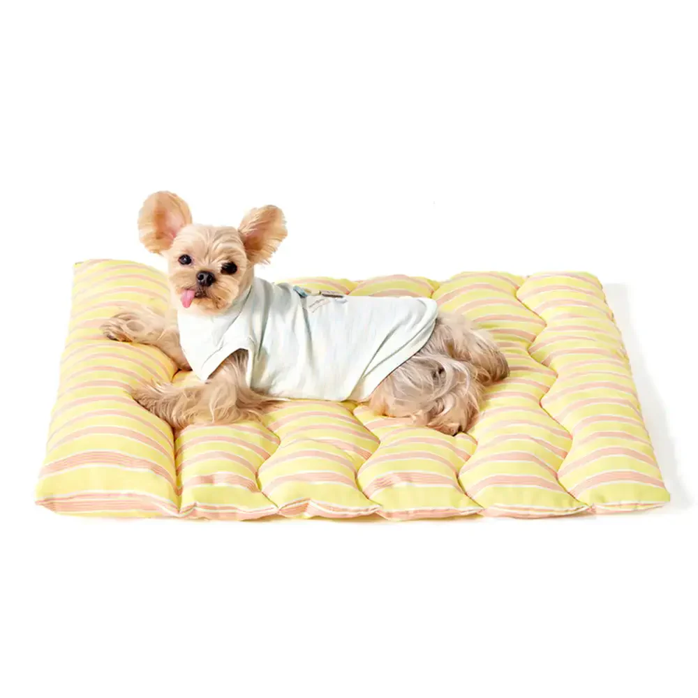Tapis pour animaux en tissu doux, respirant, à rayures bicolores et réversible - Image 2