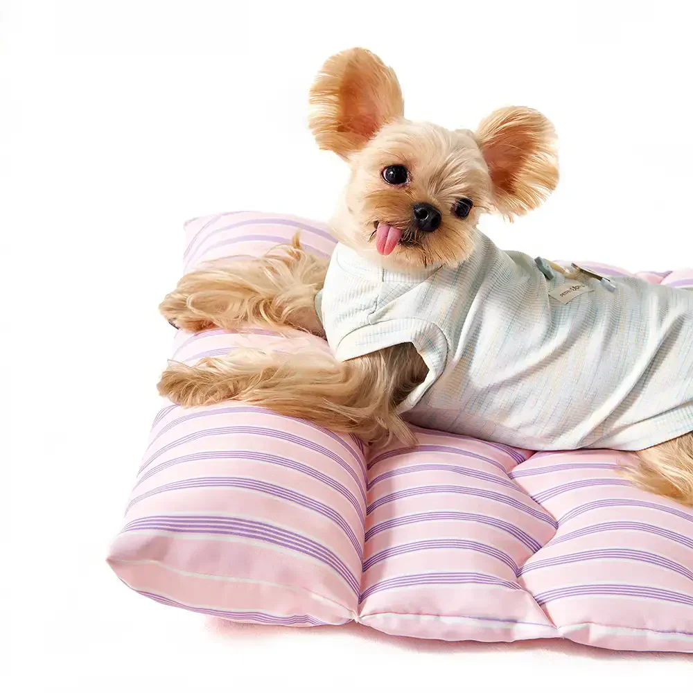 Tapis pour animaux en tissu doux, respirant, à rayures bicolores et réversible - Image 4