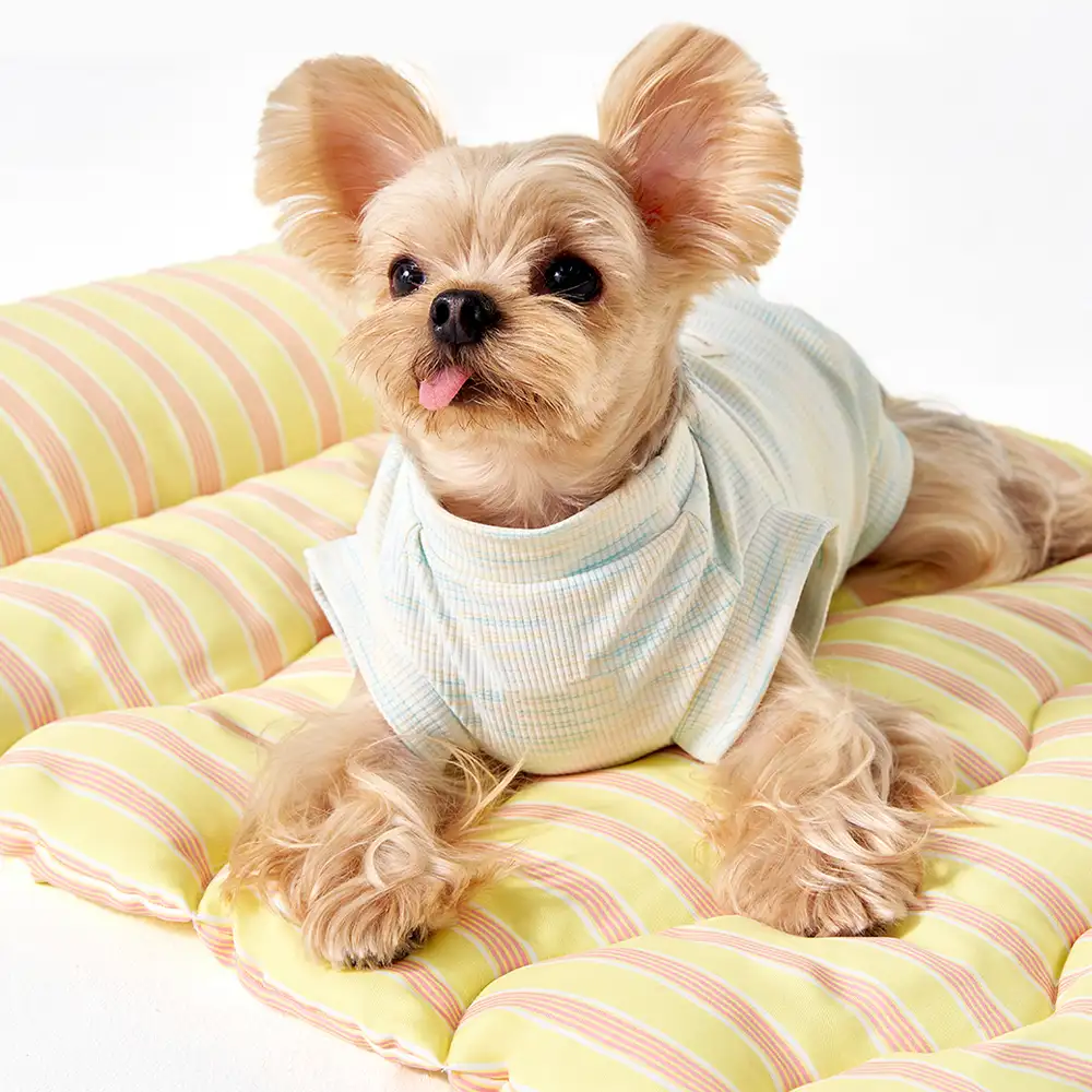 Tapis pour animaux en tissu doux, respirant, à rayures bicolores et réversible - Image 5