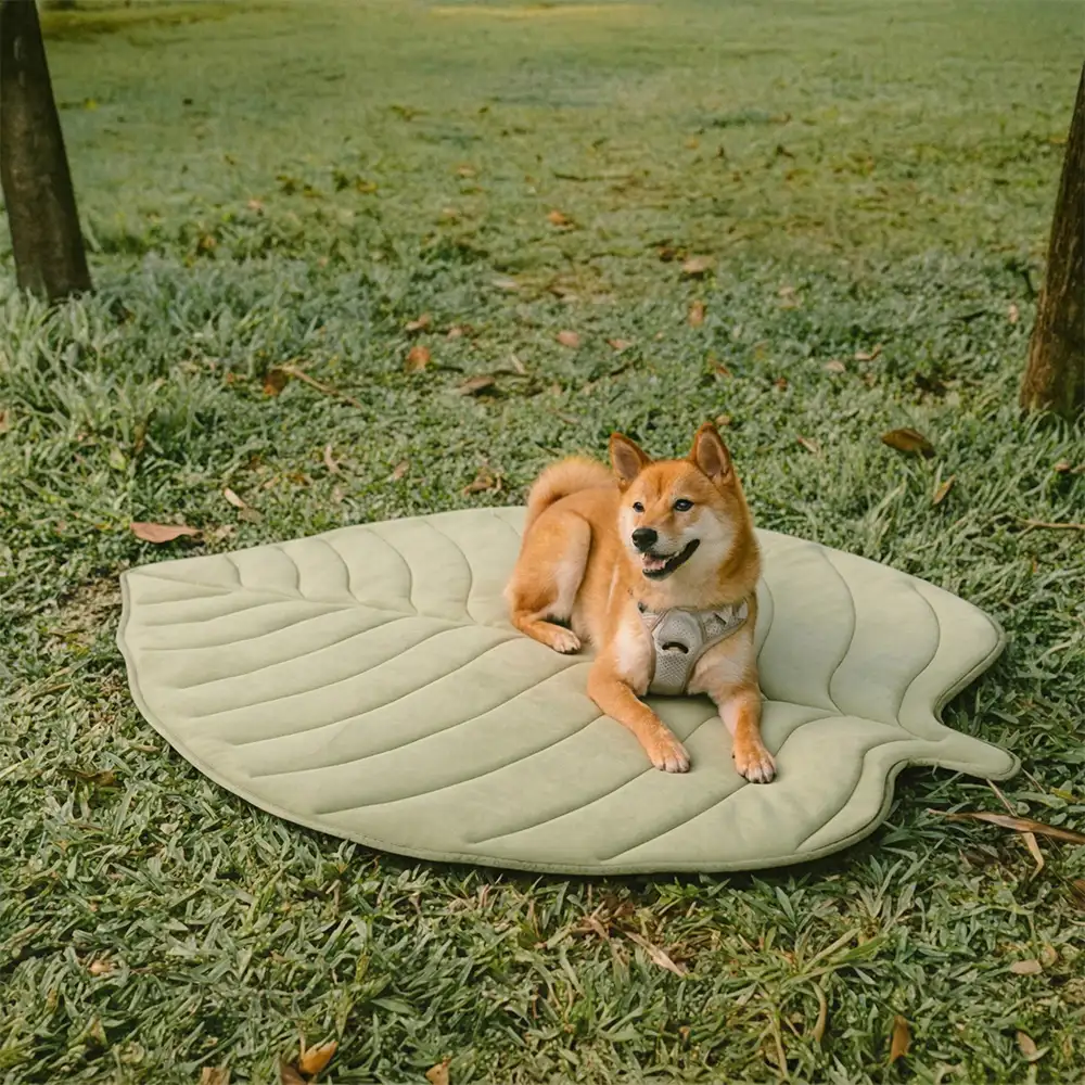 Tapis pour chien et chat en tissu rafraîchissant en forme de feuille, absorbant la chaleur, confortable et antidérapant. - Image 3
