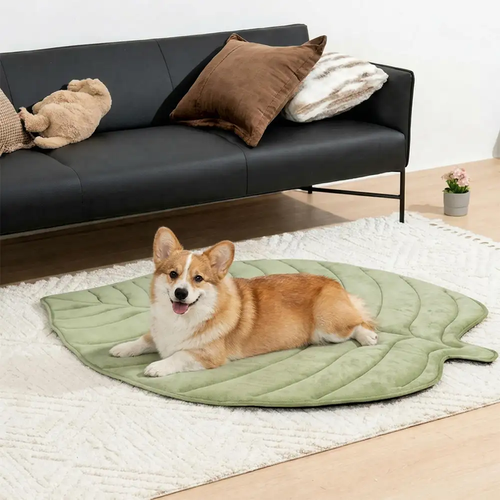 Tapis pour chien et chat en tissu rafraîchissant en forme de feuille, absorbant la chaleur, confortable et antidérapant. - Image 6