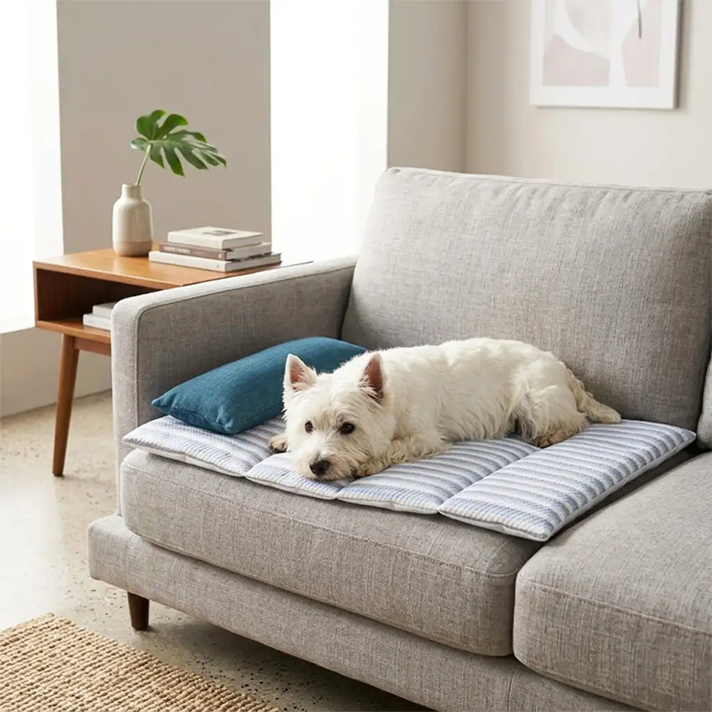 Tapis pour chien rafraîchissant en soie de glace rayée, antidérapant, avec coussin. - Image 5