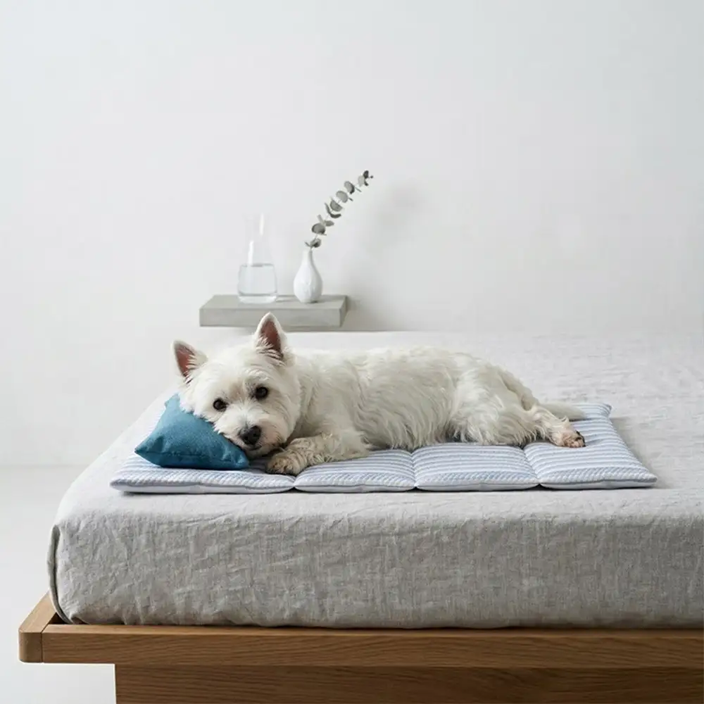 Tapis pour chien rafraîchissant en soie de glace rayée, antidérapant, avec coussin. - Image 6
